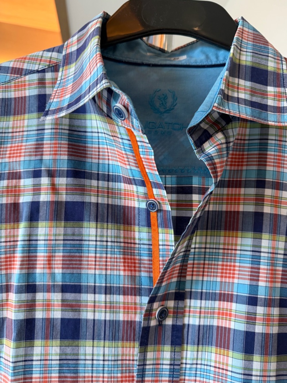 Bugatchi Men's Plaid Button-Down Shirt in Blue, Orange, White and Green